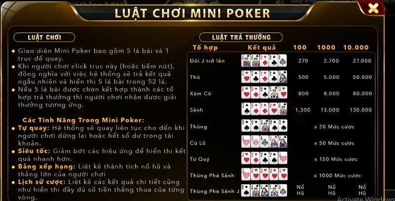 Game đổi thưởng mini poker tựa game nổ hũ ăn khách nhất tại Go88 